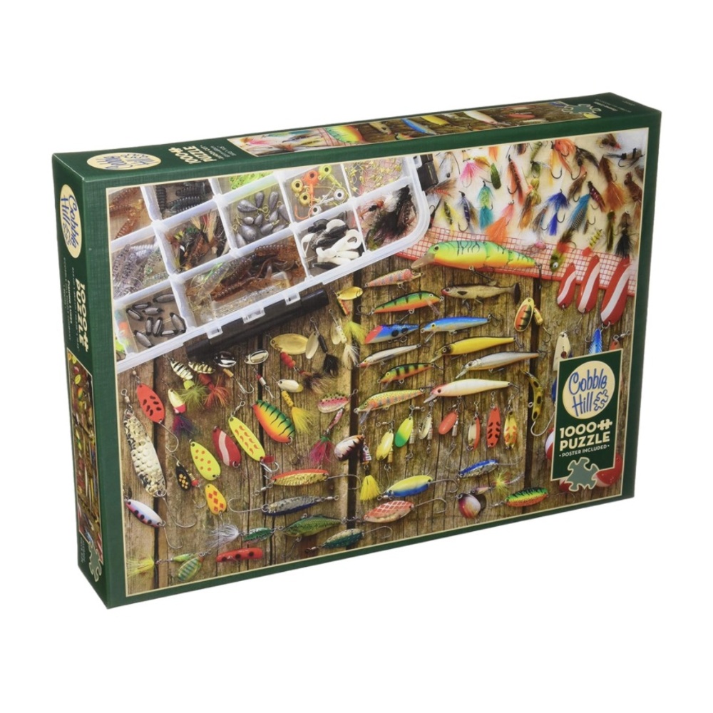 Cobble Hill Puzzles Fishing Lures 1000 Piece Jigsaw Puzzle New Sealed In Box - Picture 2 of 7